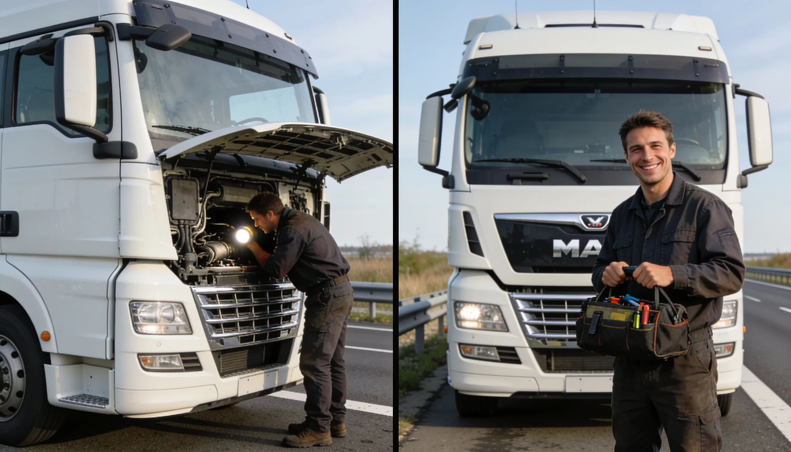 Dépannage batterie poids lourd en zone logistique PACA - avant et après intervention